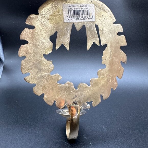 Vintage 1995 Christmas Wreath Single Solid Brass Wall Candle Holder India - Picture 4 of 9